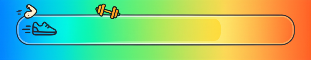 A stylized graphic showing a progress bar rapidly filling up with vibrant colors, overlaid with small, playful icons representing fitness achievements (e.g., a running shoe, a weight, a flexing muscle) that appear and 