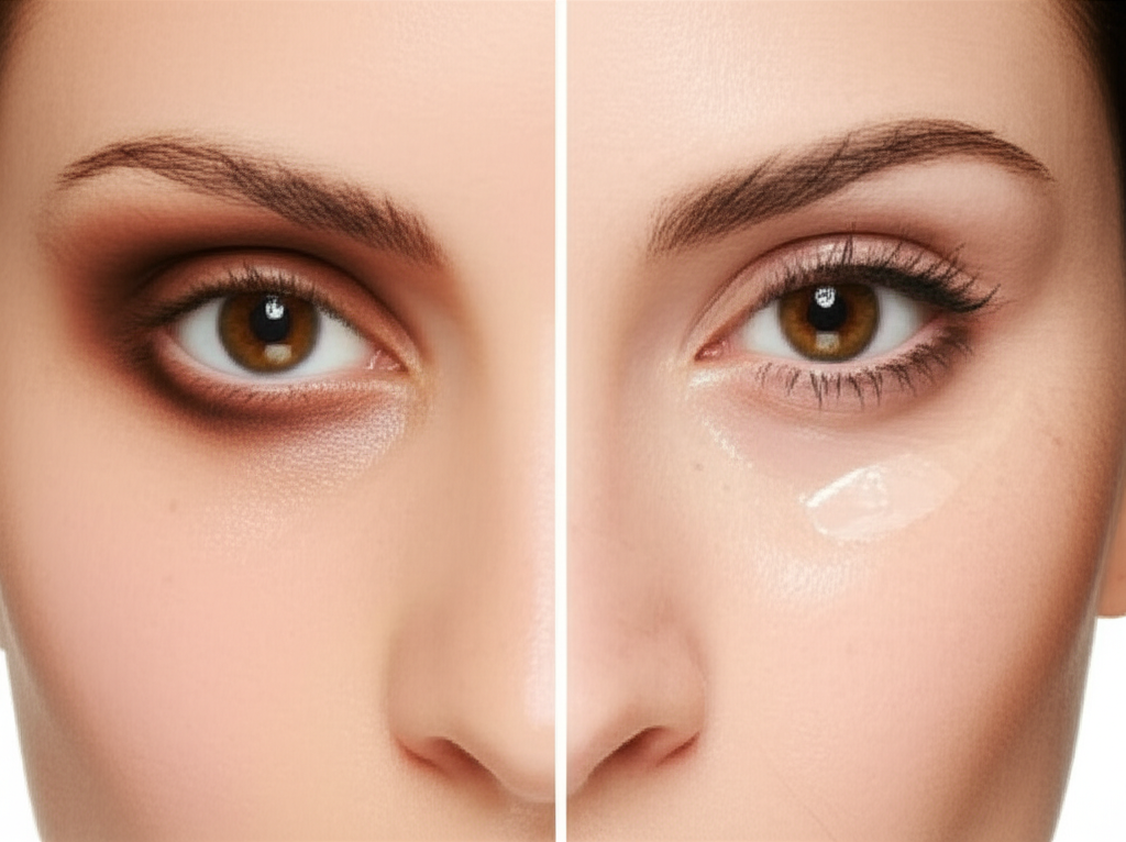 A split image showing half a face with makeup applied directly to bare skin, and the other half with makeup applied over a primer.  The difference in makeup smoothness and longevity should be clearly visible.